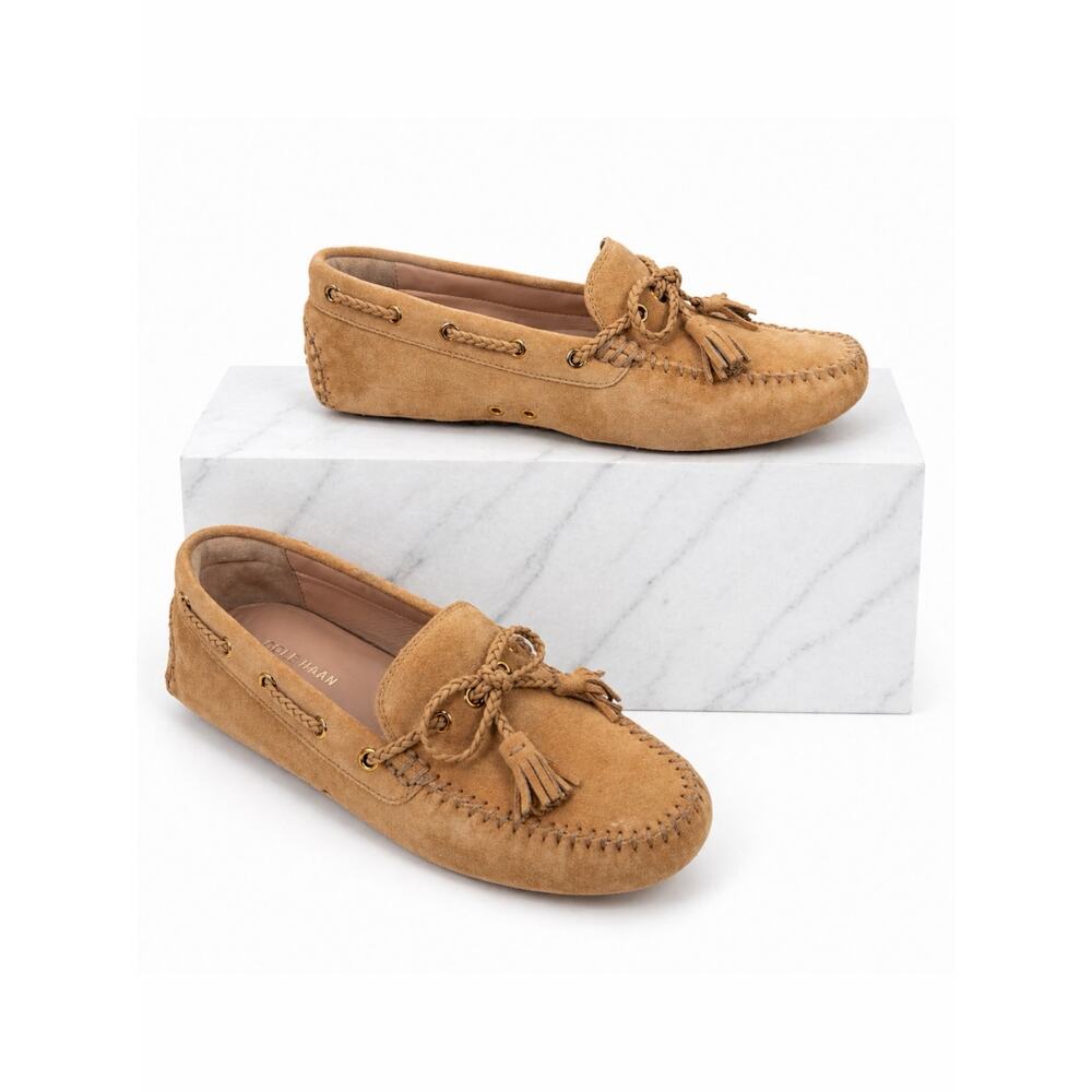 Cole Haan Gissella Suede Tassel Driving Loafer Tuscan Sand Tan Size 7B - Picture 2 of 12